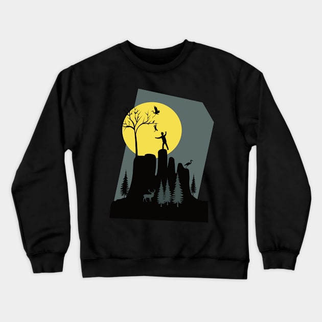 Cat in the moonlight Crewneck Sweatshirt by mypointink